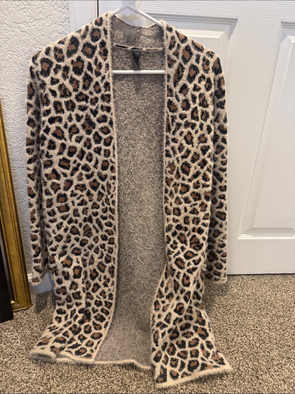 Alya Leopard-Print Open Cardigan in Beige, Brown & Black